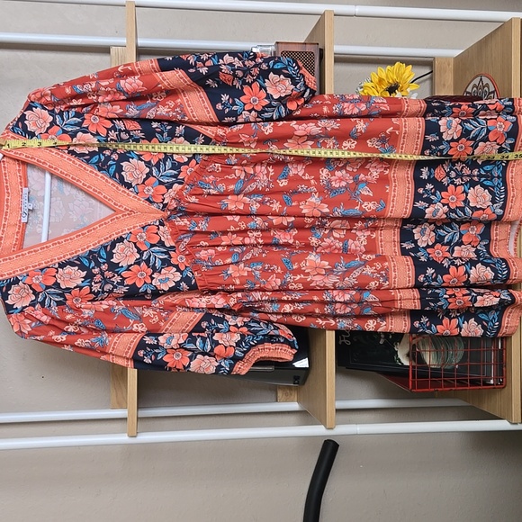 Cezele Womens Boho Floral Vneck Midi Dress Country Western Festival Tunic Small - Picture 2 of 16